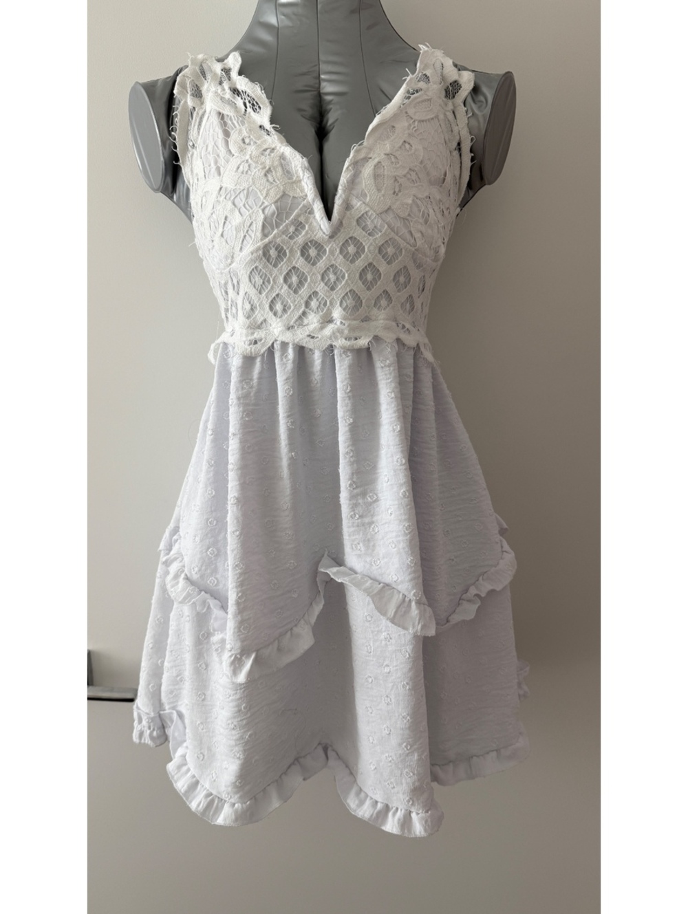 Rue21 White Lace Swiss Dot Handkerchief Dress Fairycore Boho S